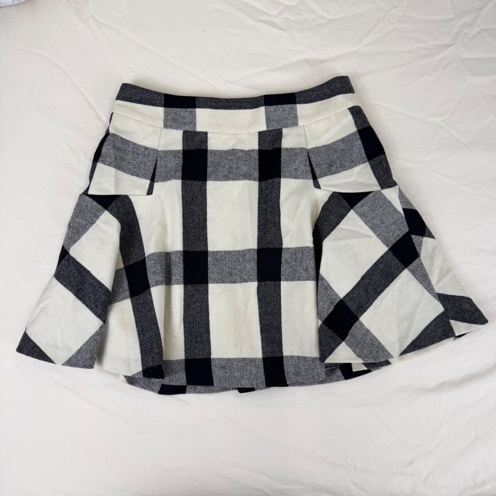 Banana Republic Plaid Fit & Flare Mini Skirt Wool Blend Black White Size 2P EUC